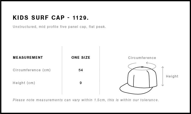 Surf Kids Cap 1129 - Size guide