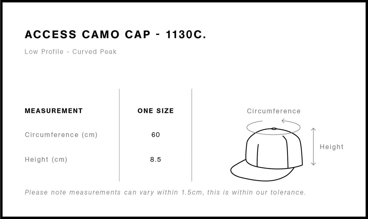 Access Camo Cap 1130C - Size guide