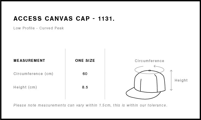 Access Canvas Cap 1131 - Size guide