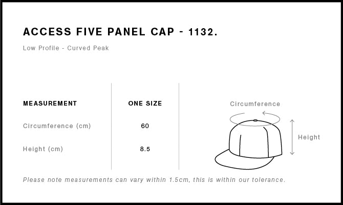 Access Five Panel Cap 1132 - Size guide