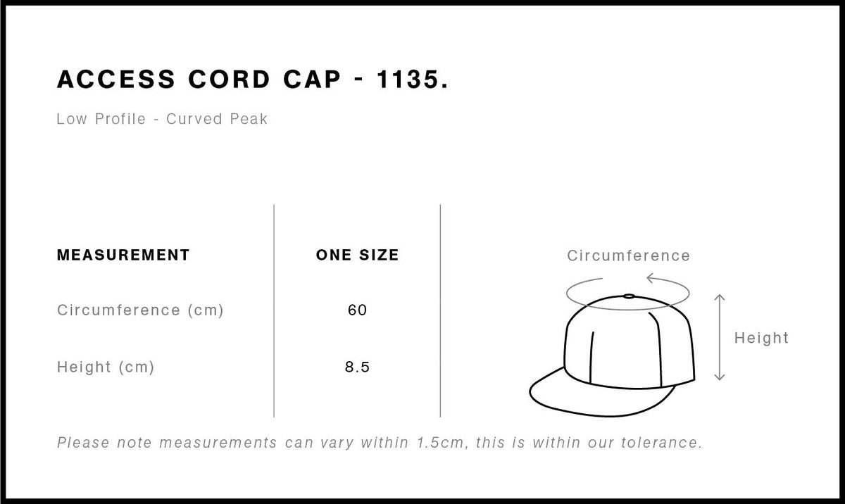 Access Cord Cap 1135 - Size guide
