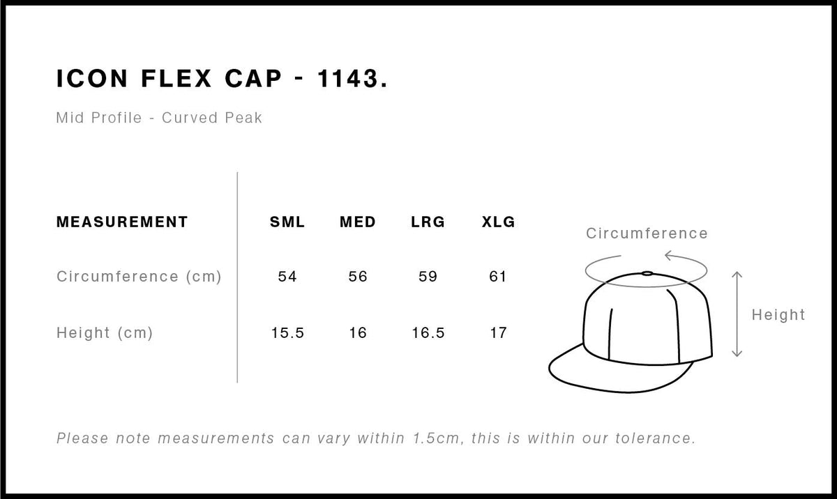 Icon Flex Cap 1143 - Size guide