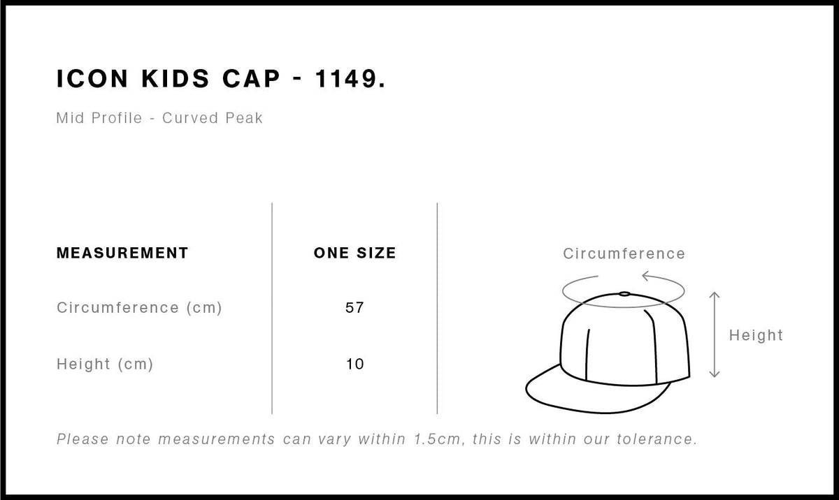 Icon Kids Cap 1149 - Size guide