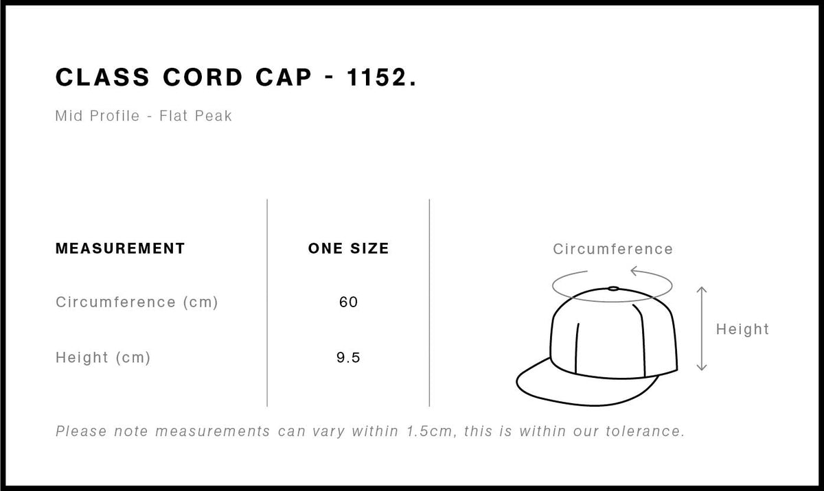 Class Cord Cap 1152 - Size guide