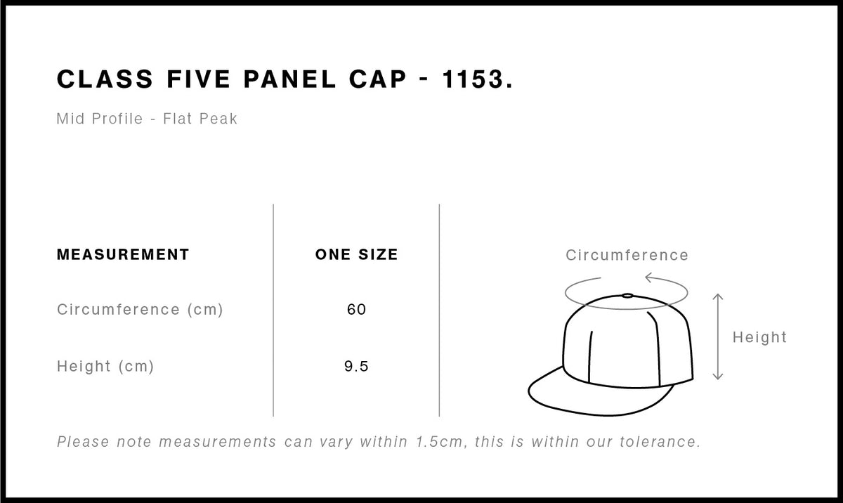 Class Five Panel Cap 1153 - Size guide