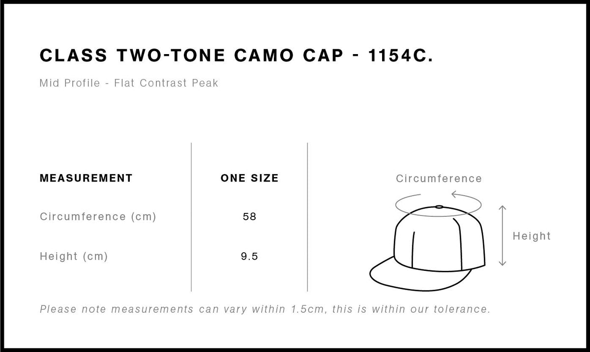Class Two-Tone Camo Cap 1154C - Size guide