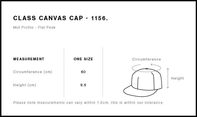 Class Canvas Cap 1156 - Size guide
