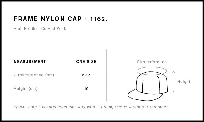 Frame Nylon Cap 1162 - Size guide