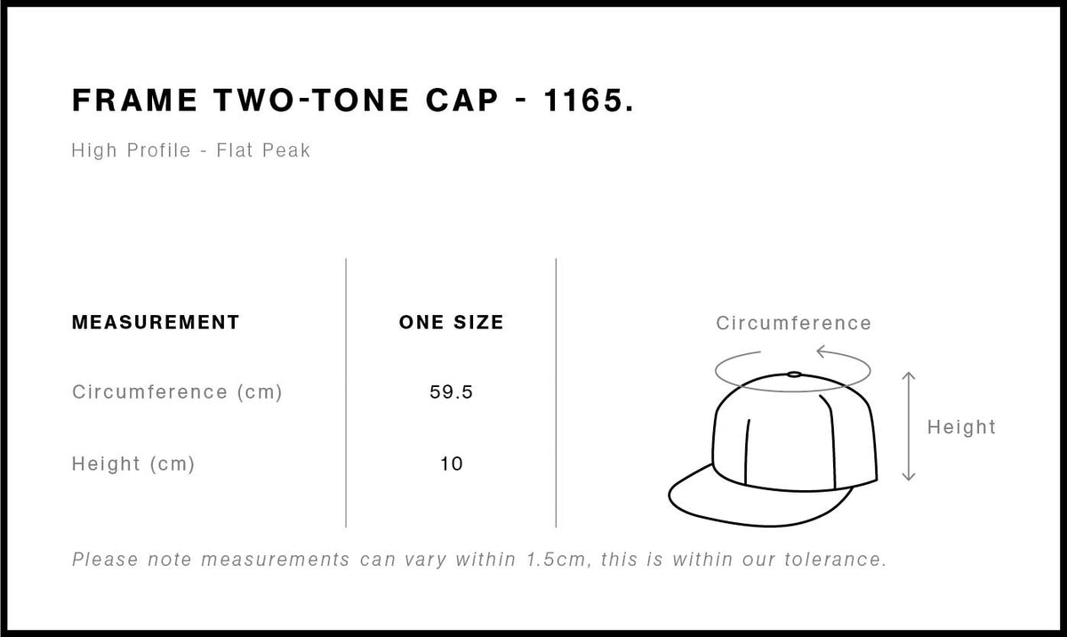 Frame Two-Tone Cap 1165 - Size guide