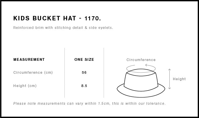 Kids Bucket Hat 1170 - Size guide