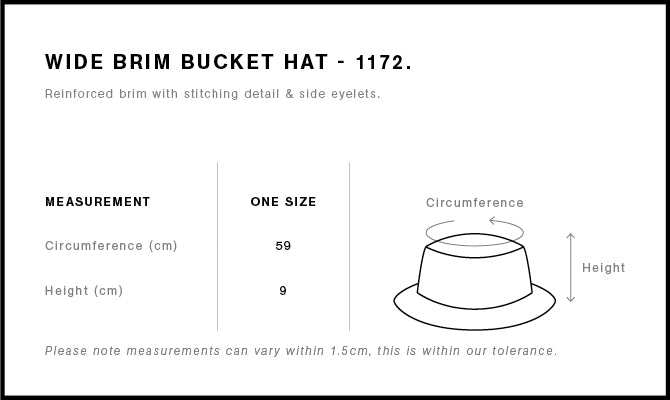 Wide Brim Bucket Hat 1172 - Size guide