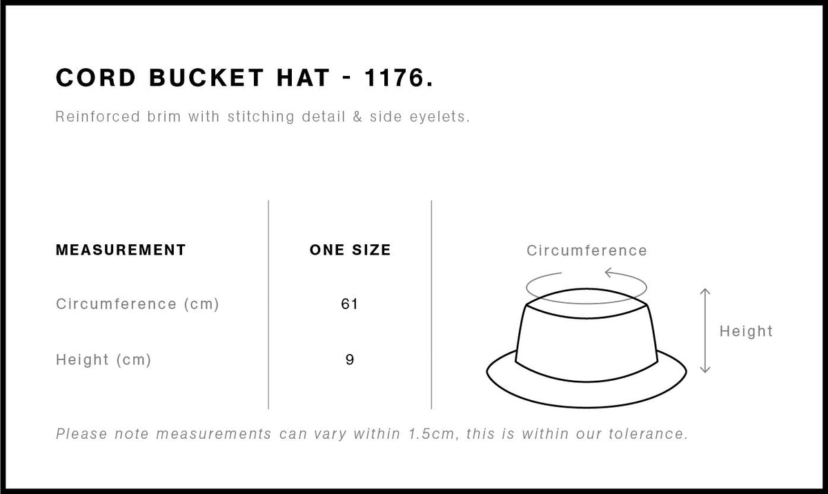 Cord Bucket Hat 1176 - Size guide