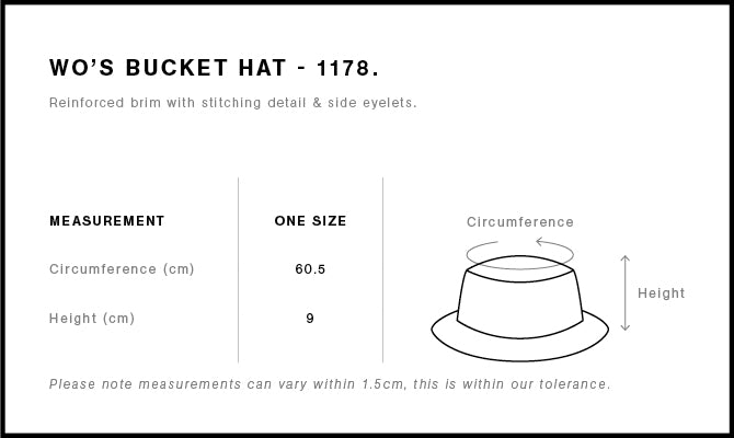 Wo's Bucket Hat 1178 - Size guide