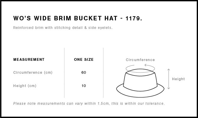 Wo's Brim Bucket Hat 1179 - Size guide