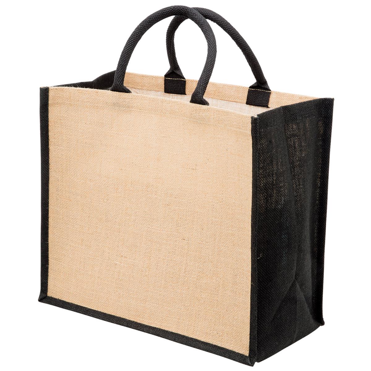 Eco Jute Tote with wide gusset - Natural / Black - Front
