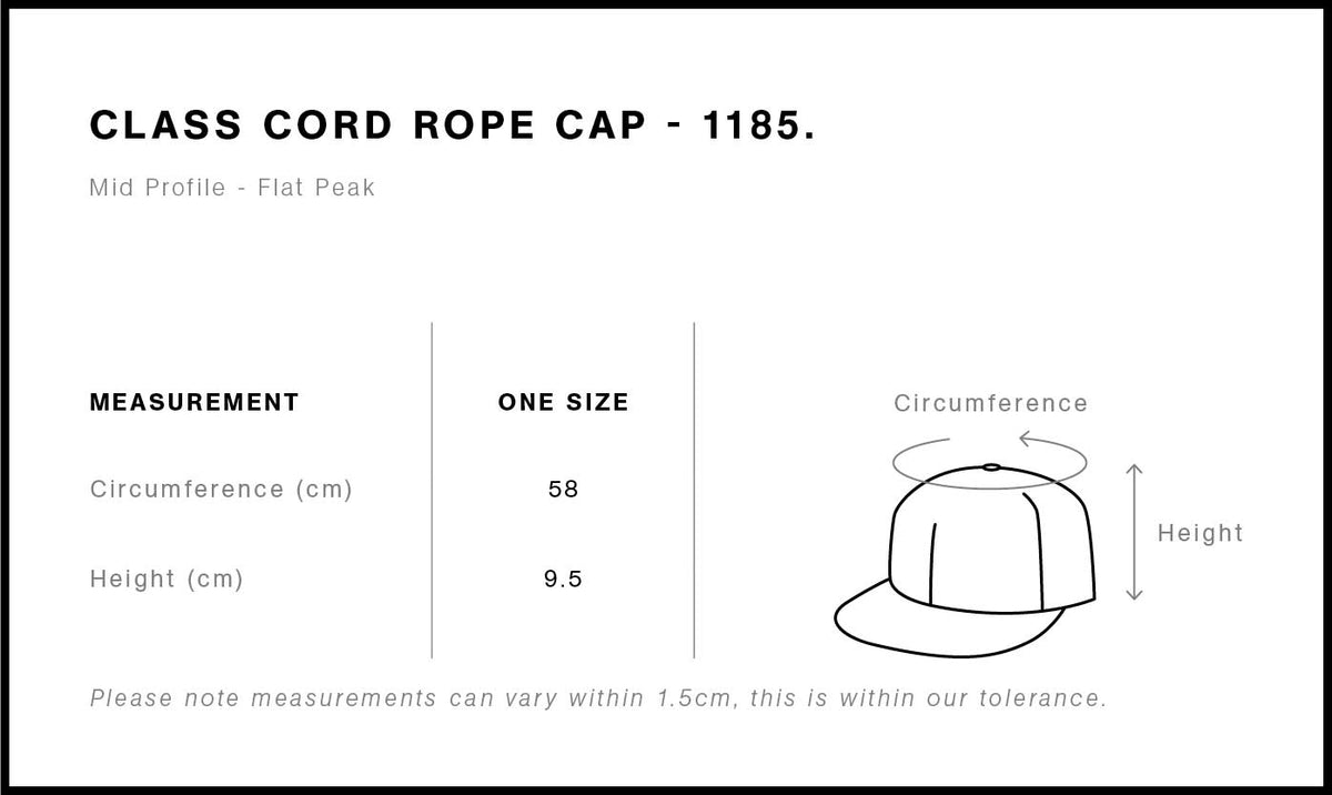 Class Cord Rope Cap 1185 - Size guide