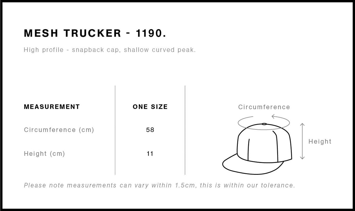 Mesh Trucker Cap 1190 - Size guide