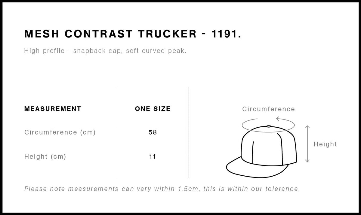 Mesh Contrast Trucker Cap 1191 - Size guide