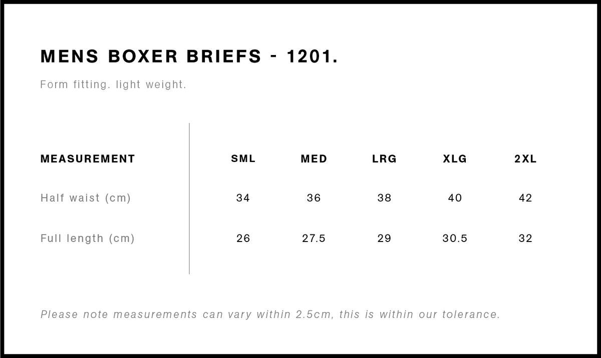 Boxer Briefs 1201 - Size guide