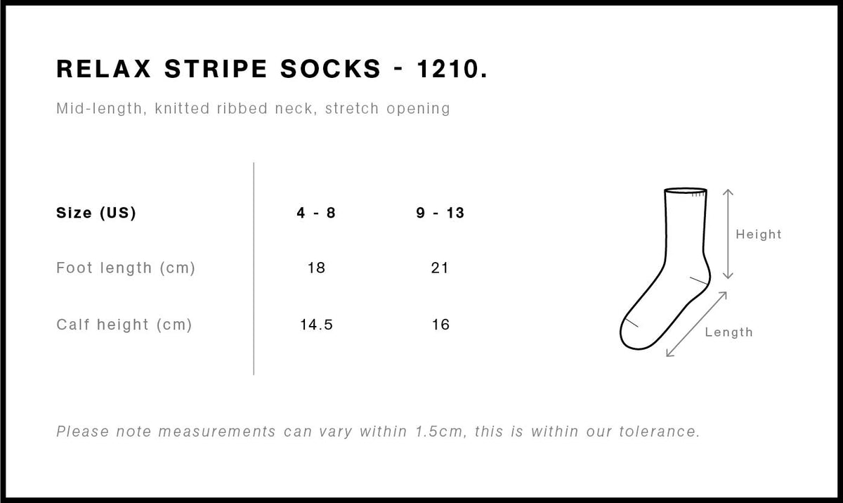Relax Stripe Socks (2 Pairs) 1210 - Size guide