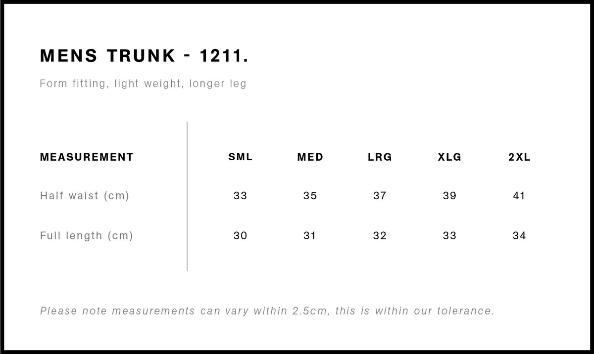 Trunks 1211 - Size guide