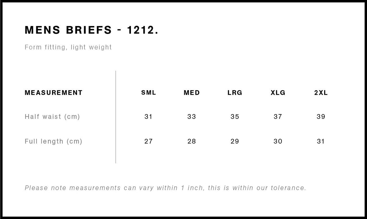 Briefs 1212S - Size guide
