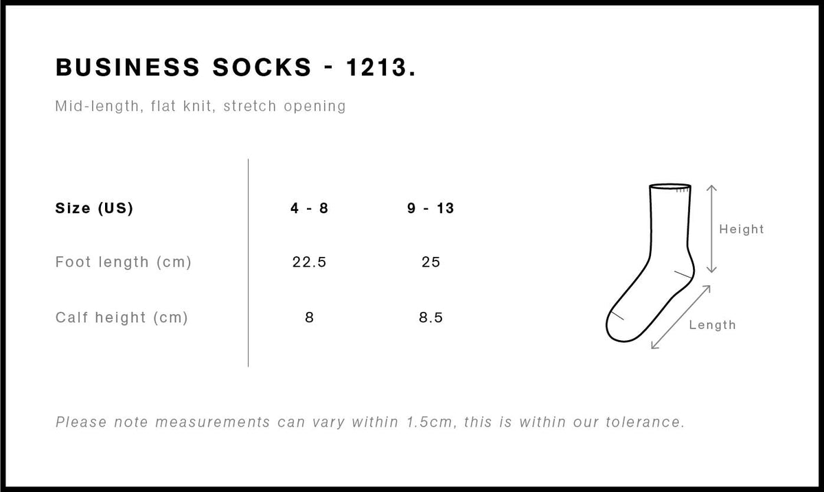 Business Socks (2 Pairs) 1213 - Size guide