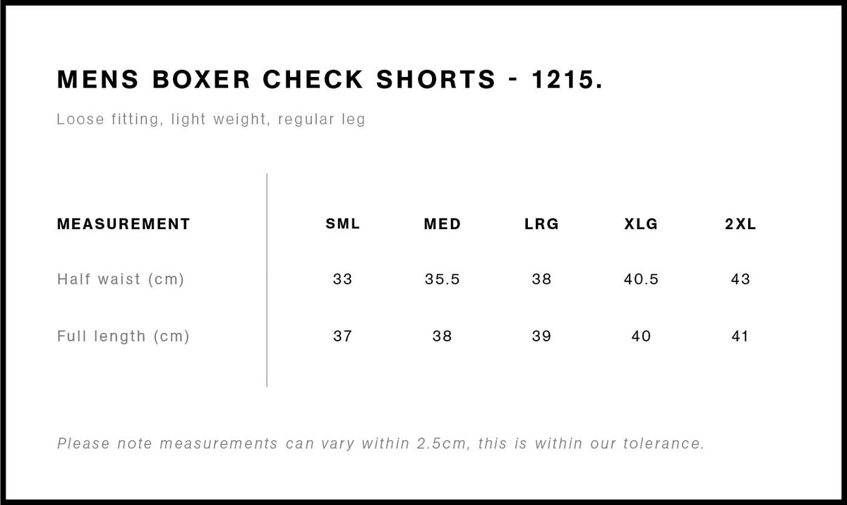Boxer Check Shorts 1215 - Size guide