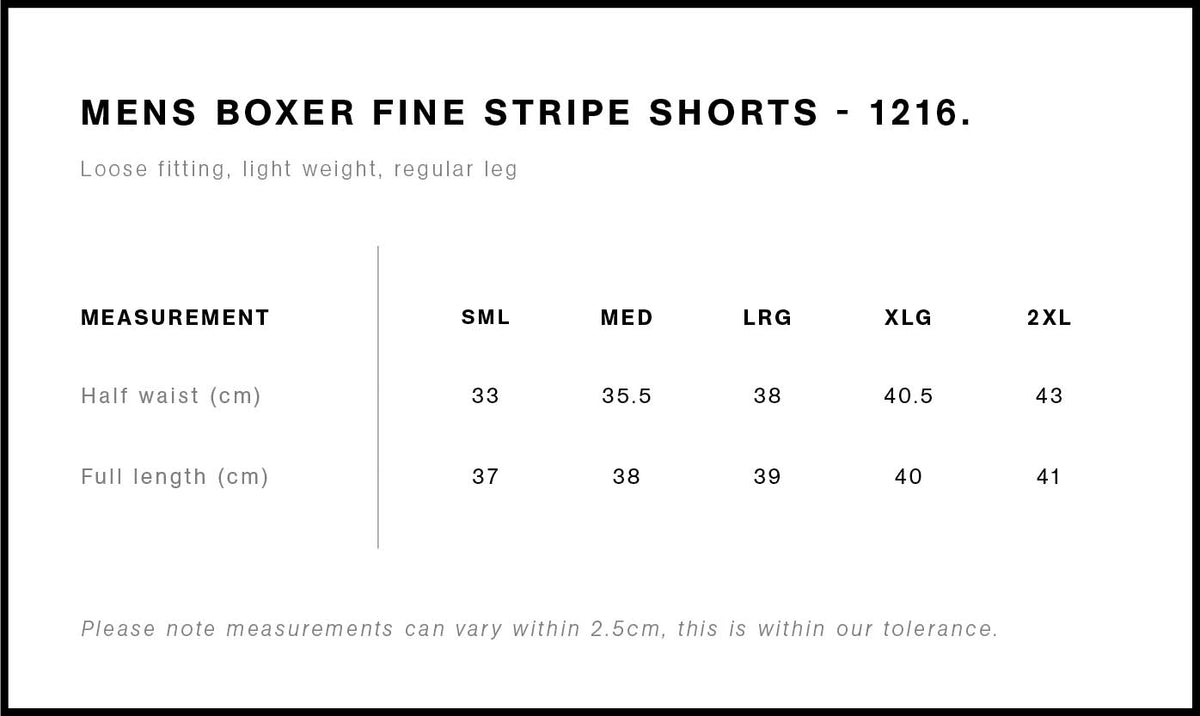 Boxer Fine Stripe Shorts 1216 - Size guide