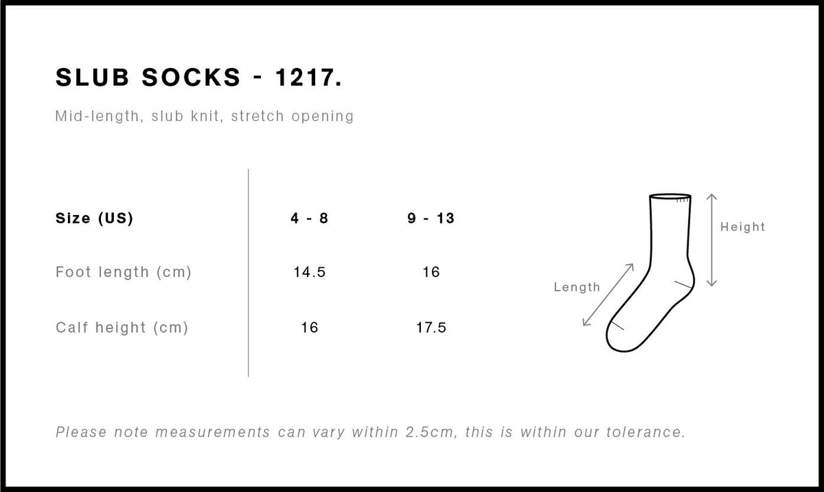 Slub Socks (2 Pairs) 1217 - Size guide