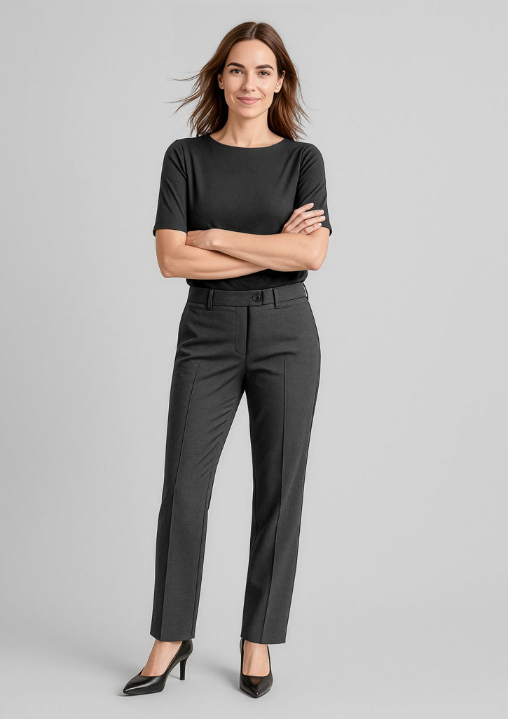 Comfort Wool Stretch Womens Relaxed Pant - Charcoal - Model