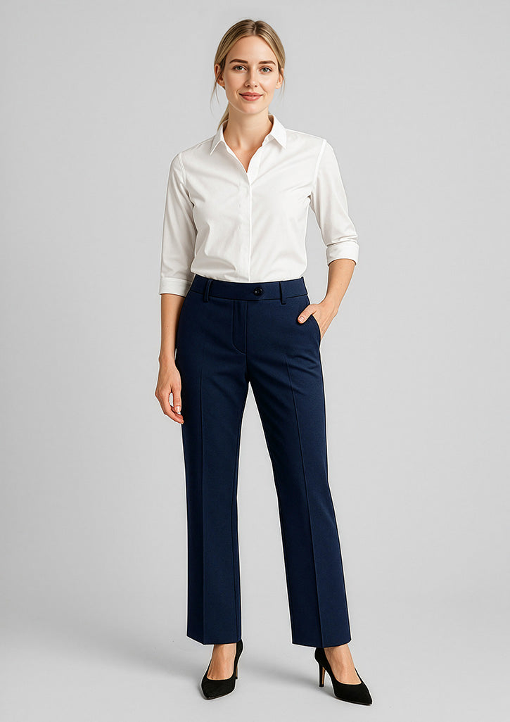 Comfort Wool Stretch Womens Adjustable Waist Pant - Navy - Model