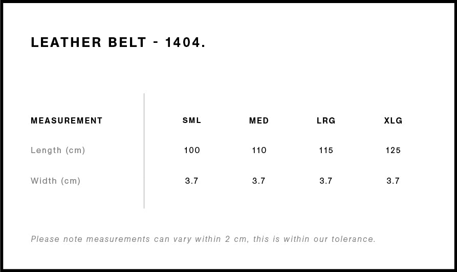 Leather Belt 1404 - Size guide