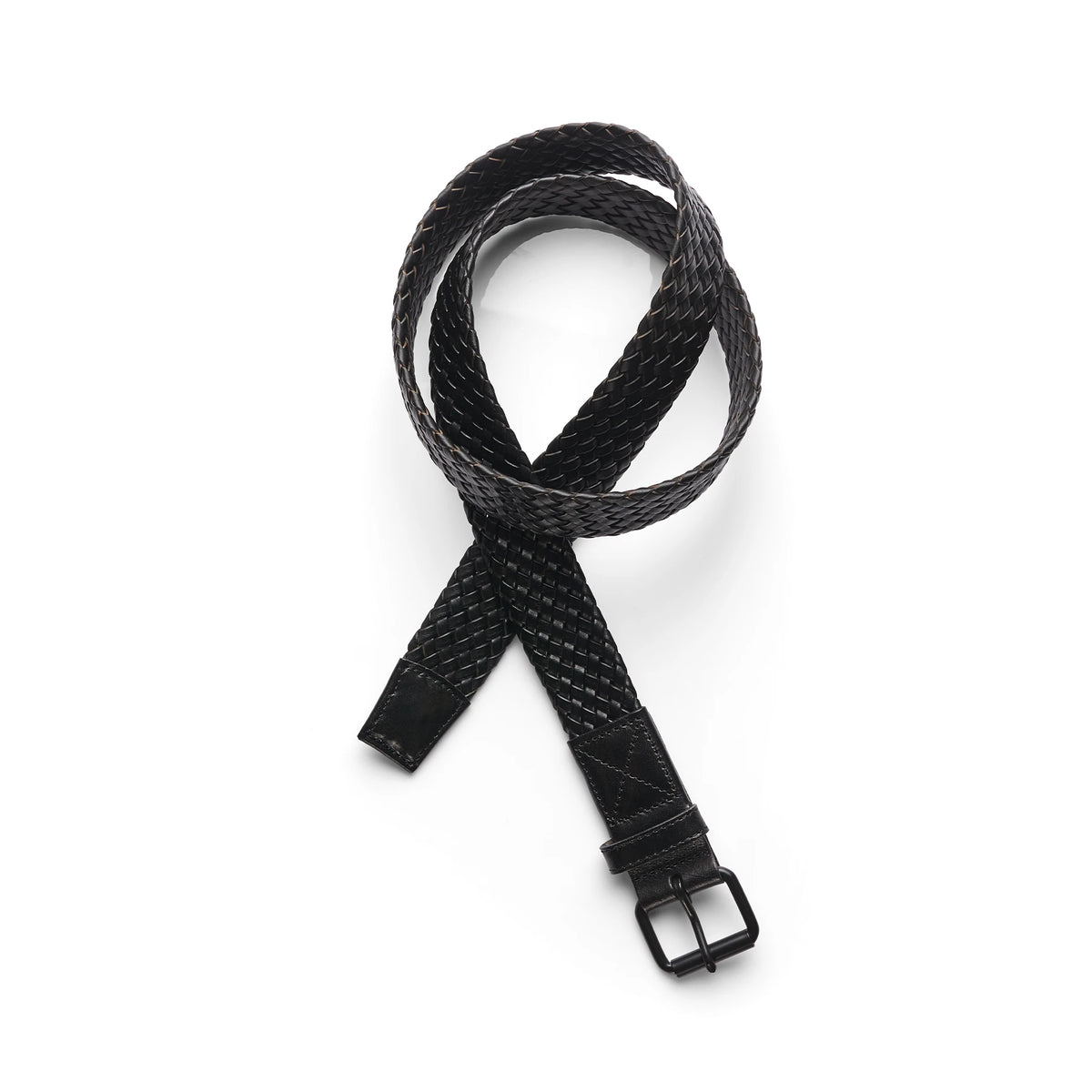 Braided Leather Belt 1405 - Black - Front
