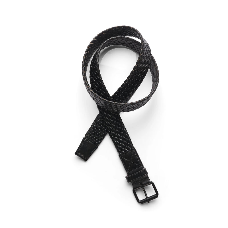 Braided Leather Belt 1405 - Black - Front
