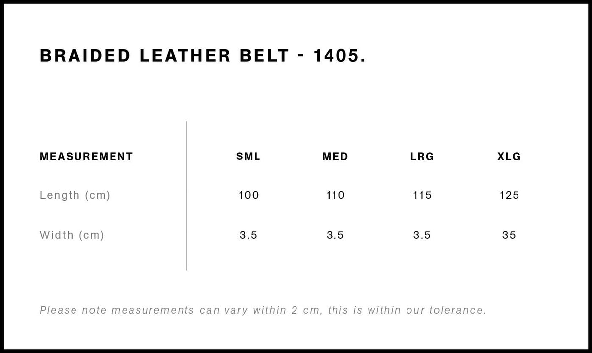 Braided Leather Belt 1405 - Size guide
