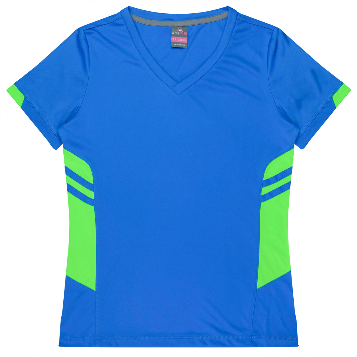 Aussie Pacific Tasman Ladies Tee 2211 - Cyan/Neon Green