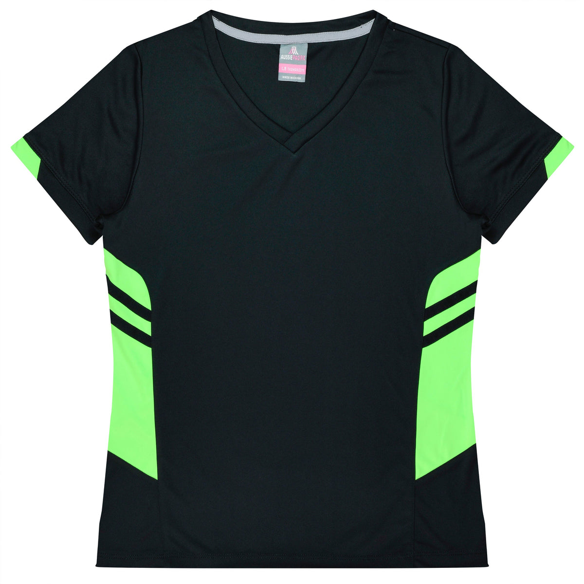 Aussie Pacific Tasman Ladies Tee 2211 - Black/Neon Green