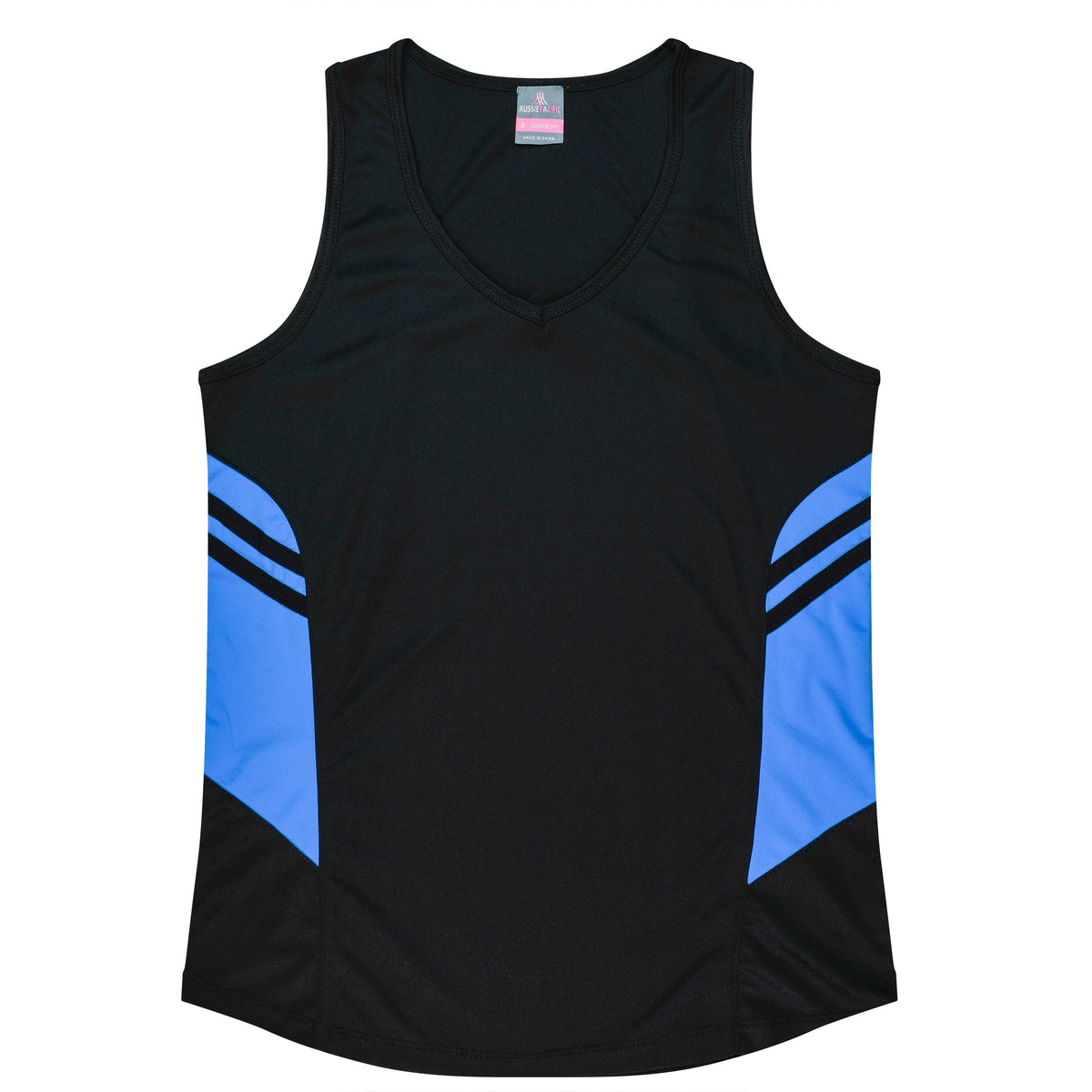 Aussie Pacific Tasman Ladies Singlet 2111 - Black/Cyan