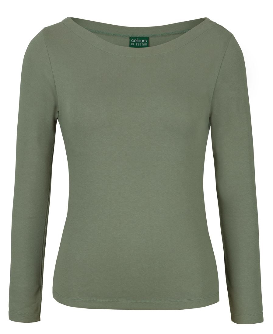 C of C Ladies L/S Boat Neck Tee - Sage - Front