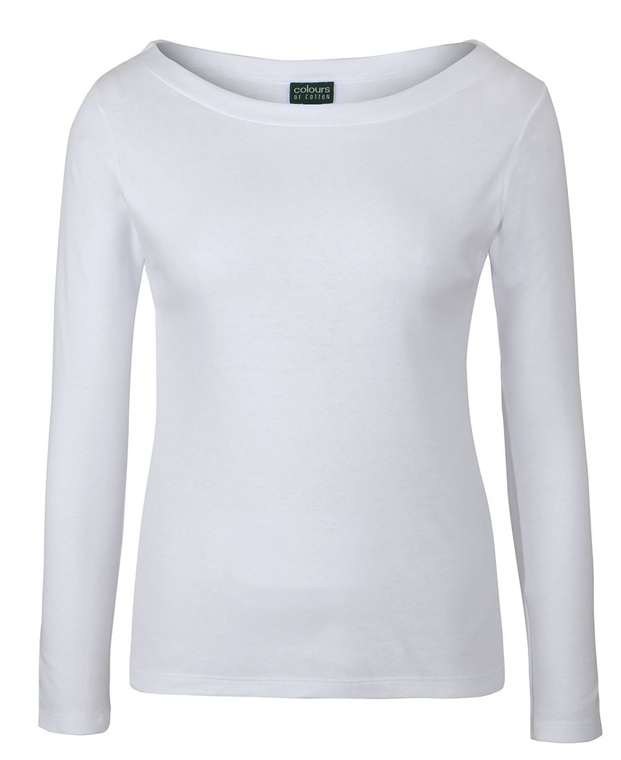 C of C Ladies L/S Boat Neck Tee - White - Front