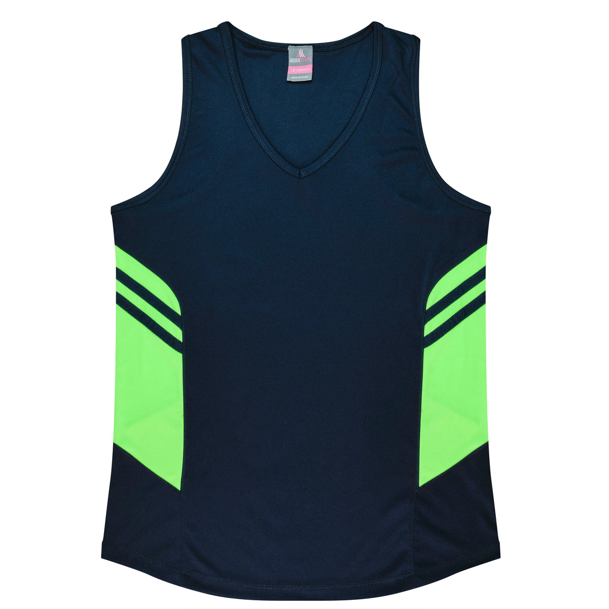Aussie Pacific Tasman Ladies Singlet 2111 - Navy/Neon Green