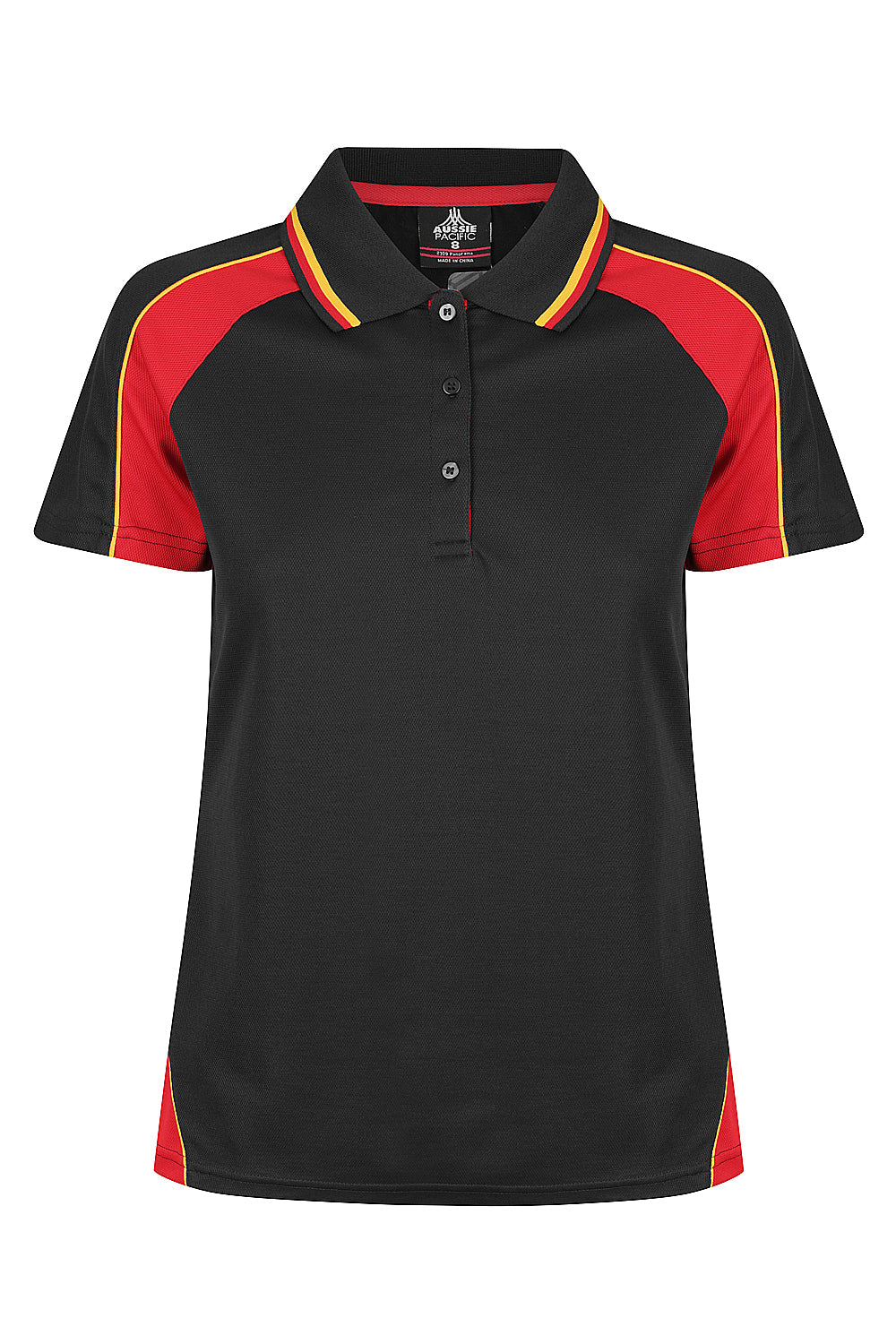 Aussie Pacific Panorama Ladies Polo 2309 - Black/Red/Gold