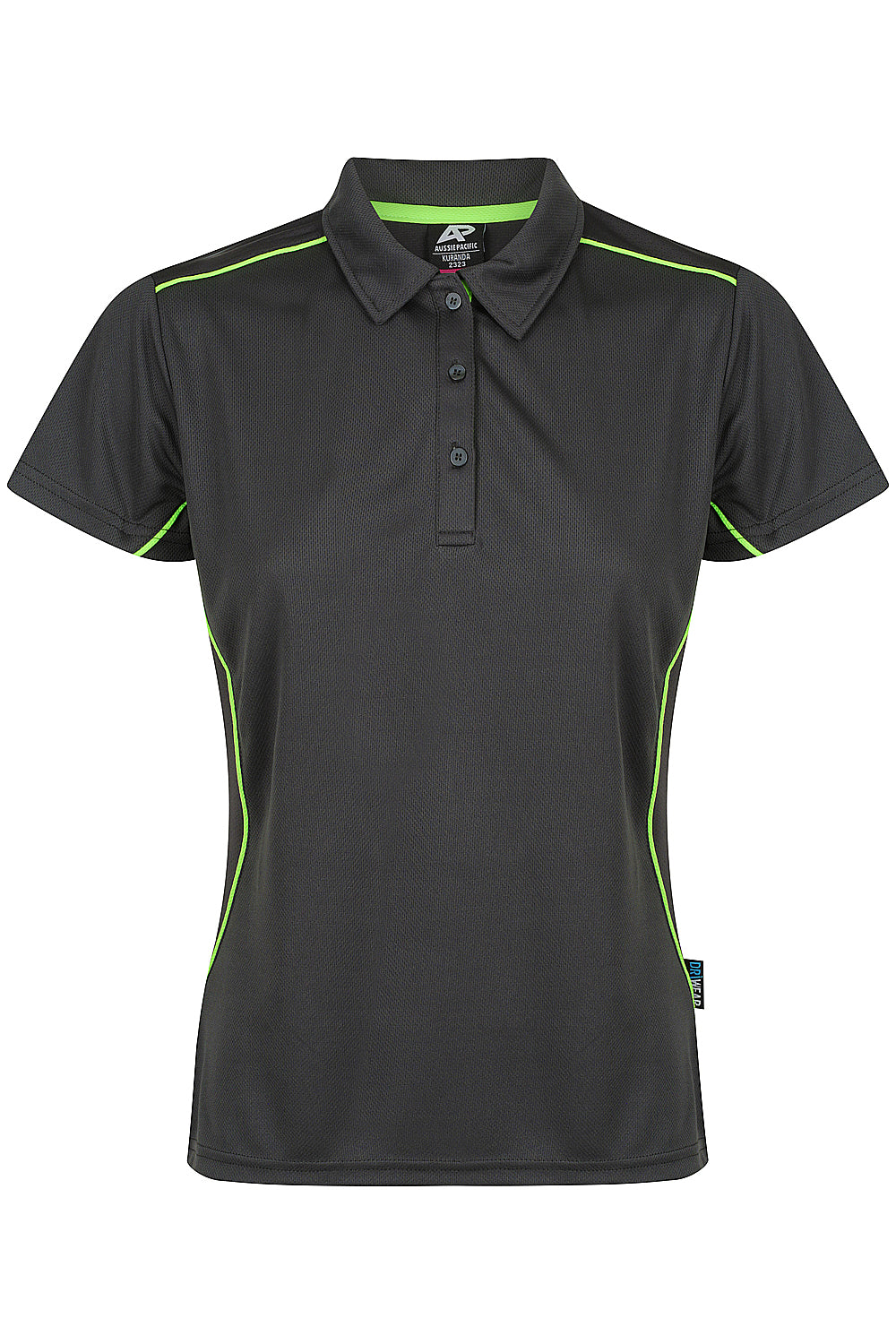 Aussie Pacific Kuranda Ladies Polo 2323 - Slate/Fluro Green