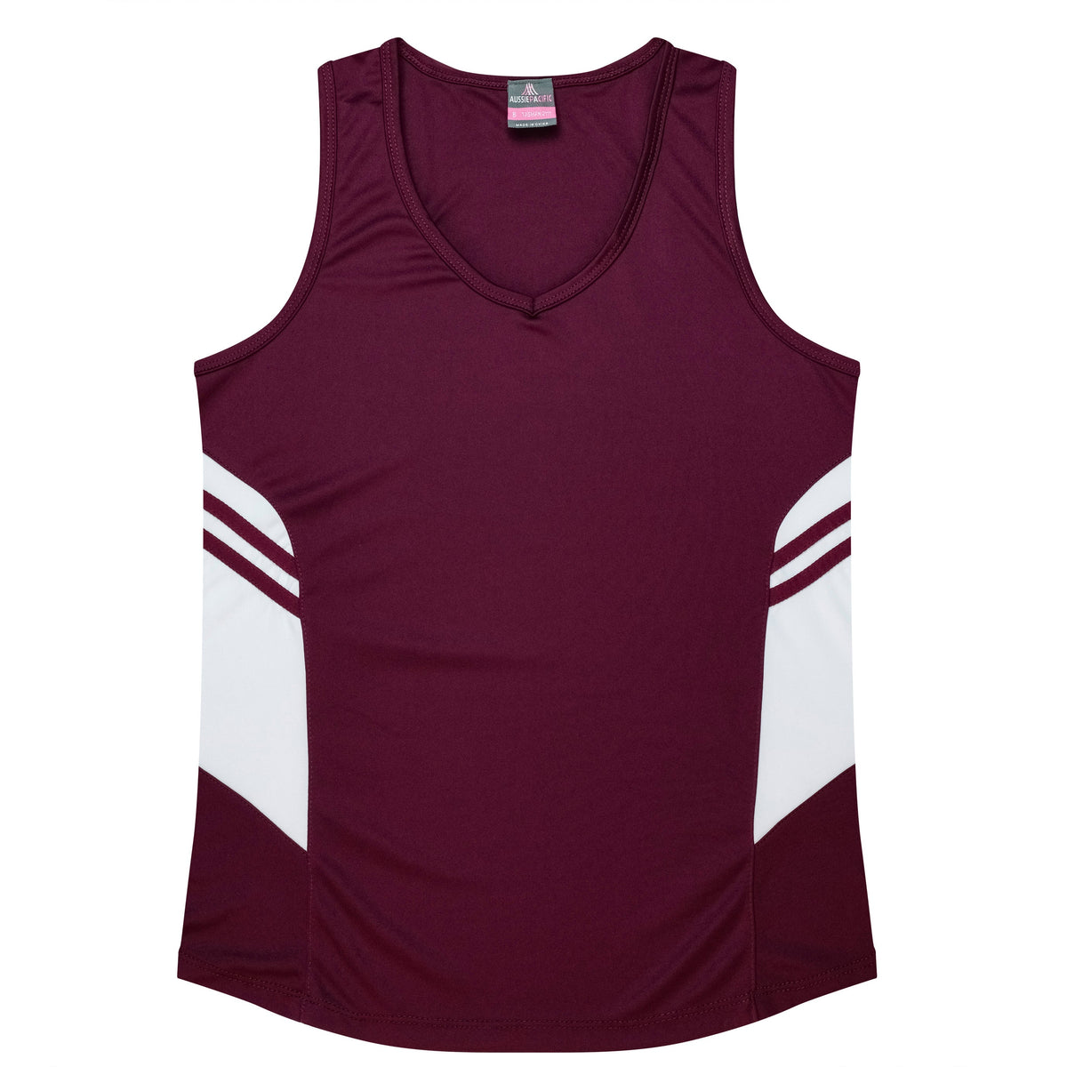 Aussie Pacific Tasman Ladies Singlet 2111 - Maroon/White