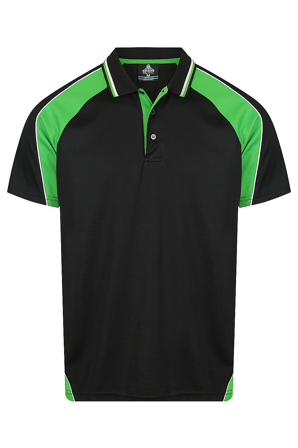 Aussie Pacific Panorama Men's Polo 1309 - Black/Kawa Green/White