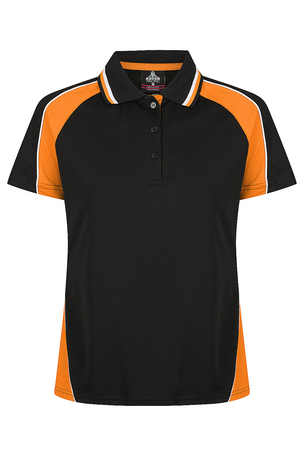 Aussie Pacific Panorama Ladies Polo 2309 - Black/Electric Orange/White