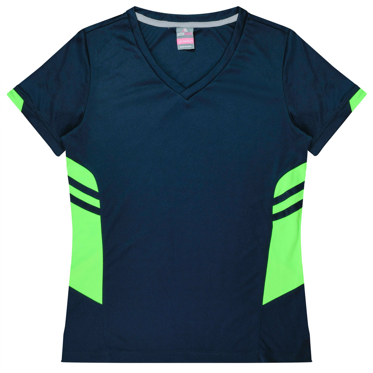 Aussie Pacific Tasman Ladies Tee 2211 - Navy/Neon Green