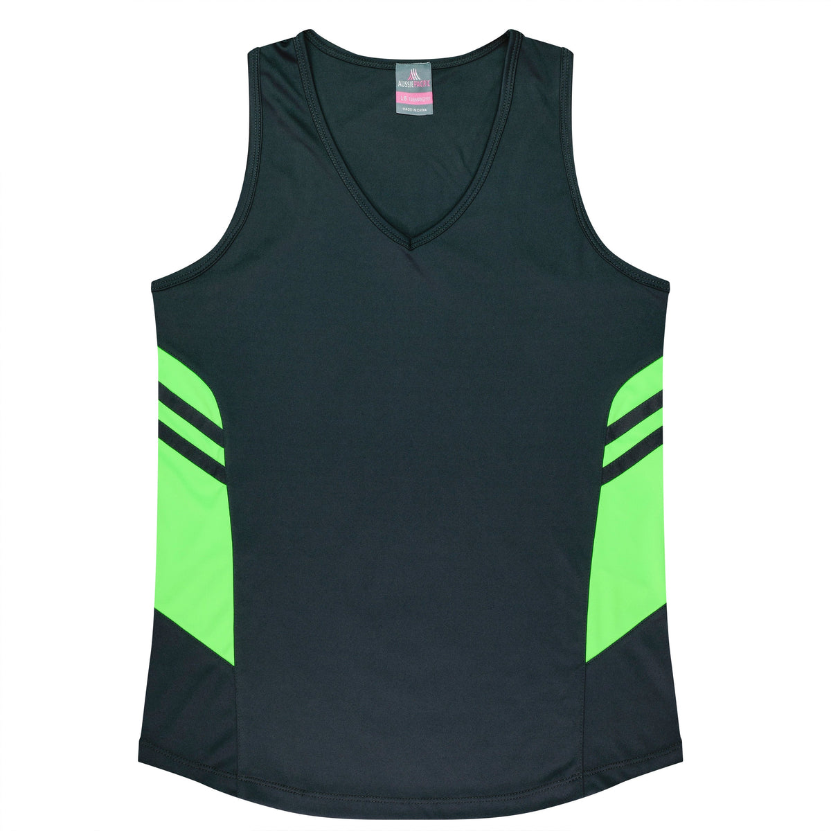 Aussie Pacific Tasman Ladies Singlet 2111 - Slate/Neon Green