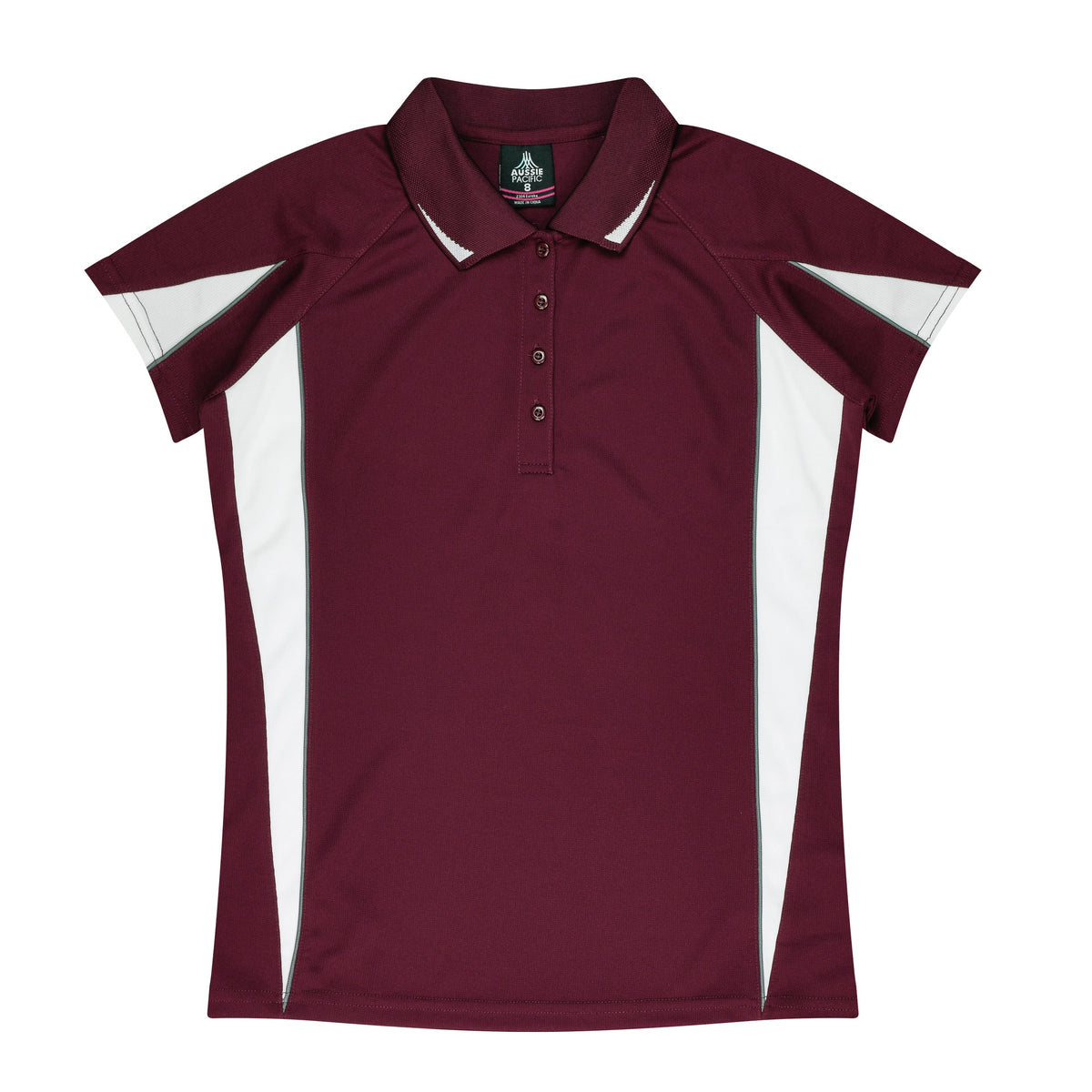 Aussie Pacific Eureka Ladies Polo 2304 - Maroon/White